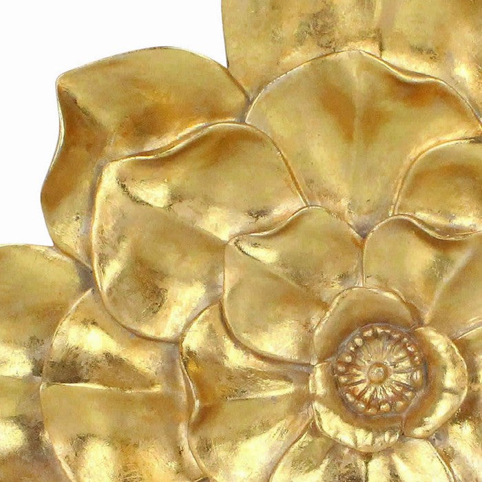 Polyresin Frame Blooming Flower Wall Accent, Small Gold