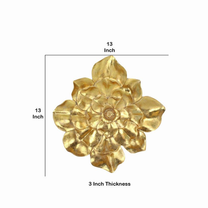 Polyresin Frame Blooming Flower Wall Accent, Small Gold
