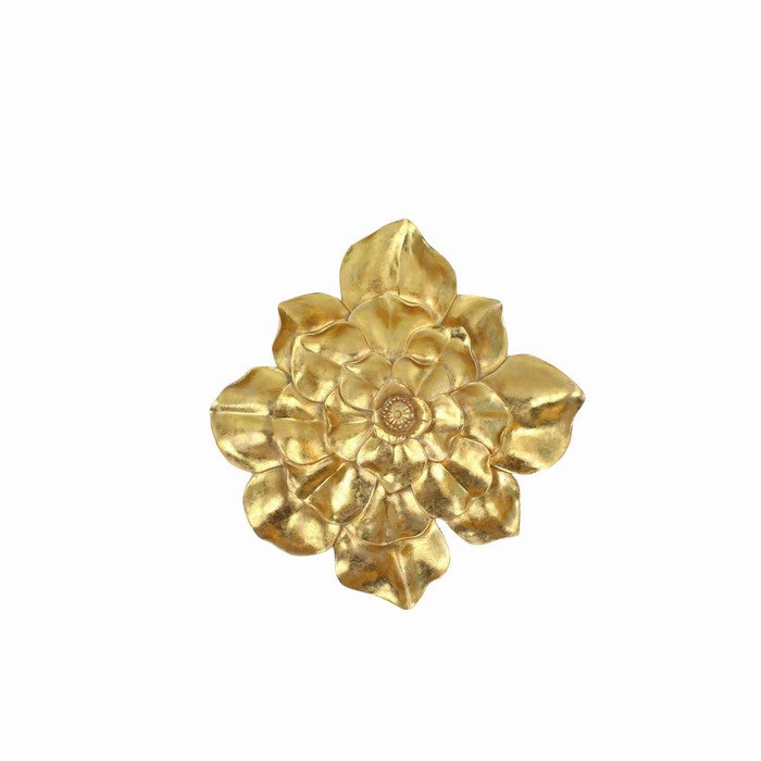Polyresin Frame Blooming Flower Wall Accent, Small Gold