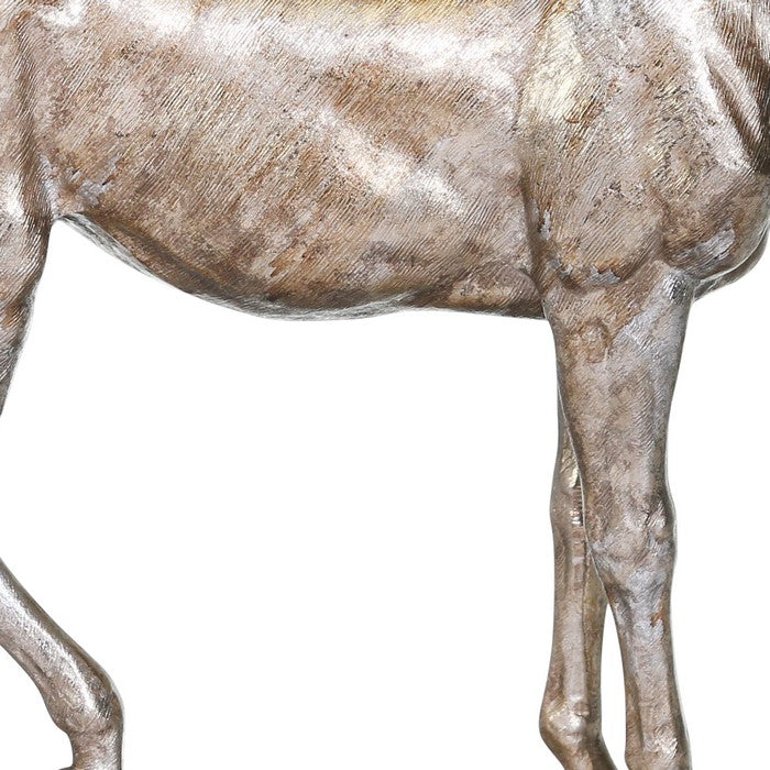 15 Inches Polyresin Frame Decorative Horse Sculpture, Distressed Silver