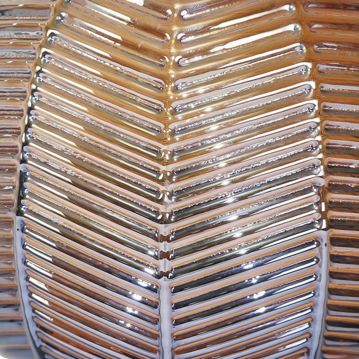 Bellied Shape Glass Vase with Round Metal Base, Small, Brown and Gold