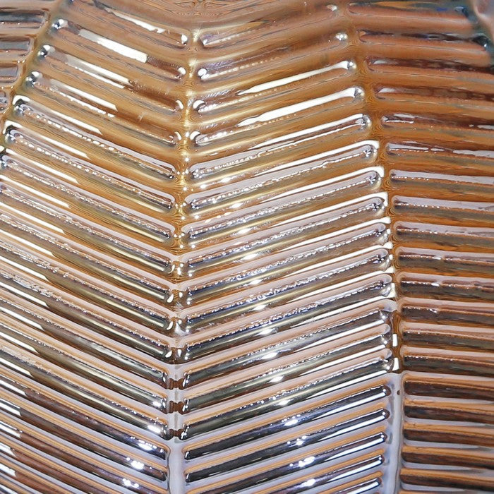 Bellied Shape Glass Vase with Round Metal Base, Large, Brown and Gold
