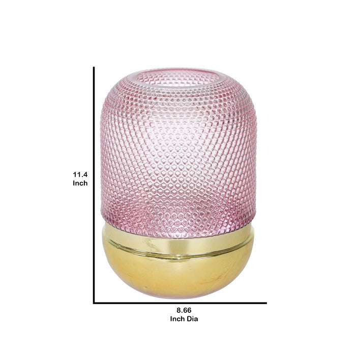 Glass Frame Textured Dots Sculpture with Metal Base, Large, Pink and Gold