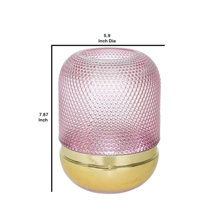 Glass Frame Textured Dots Sculpture with Metal Base, Small, Pink and Gold