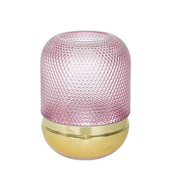 Glass Frame Textured Dots Sculpture with Metal Base, Small, Pink and Gold