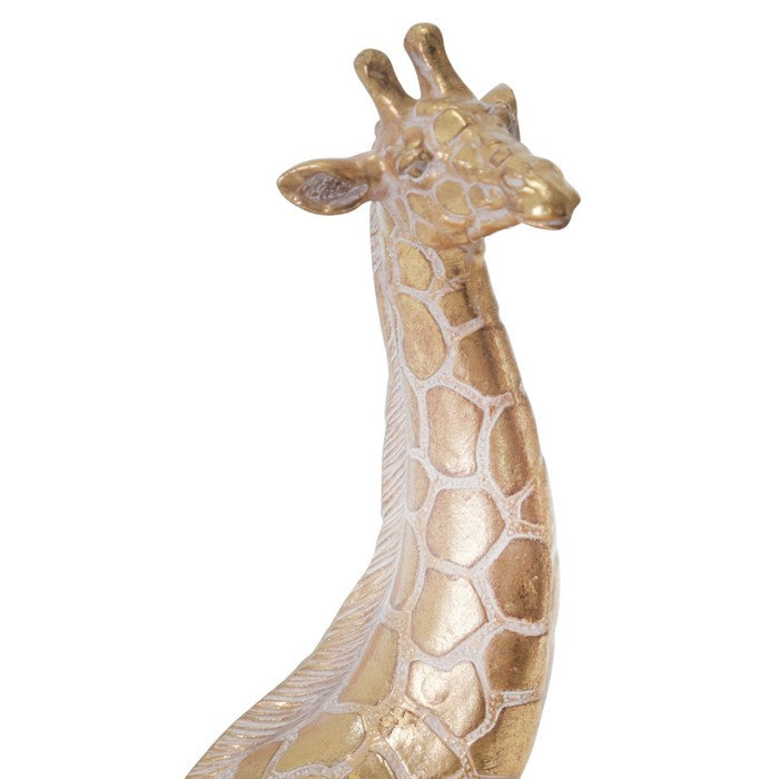 Polyresin Sitting Giraffe with Distressed Details, Gold