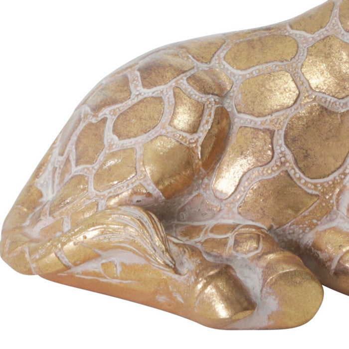 Polyresin Sitting Giraffe with Distressed Details, Gold