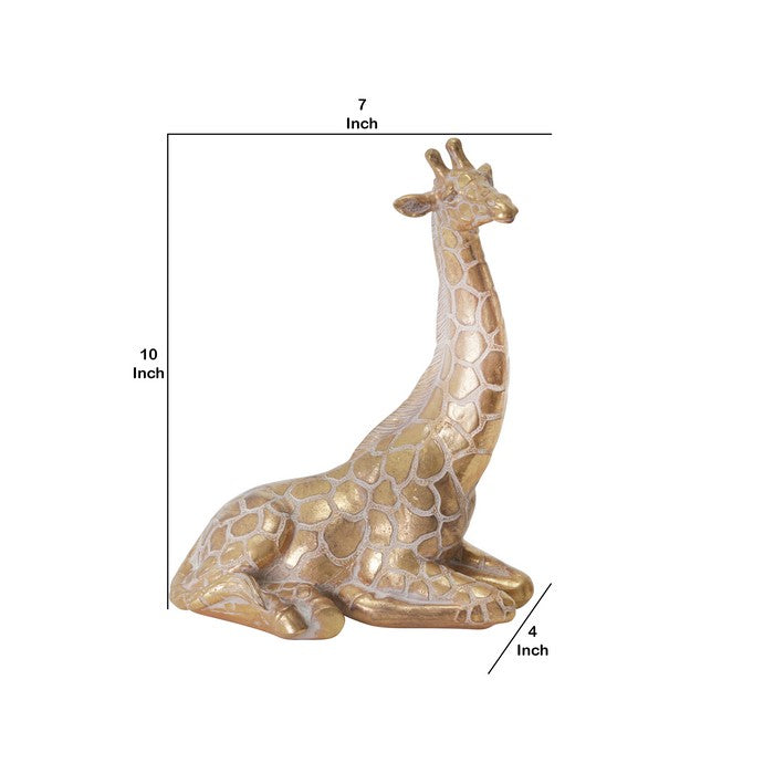 Polyresin Sitting Giraffe with Distressed Details, Gold