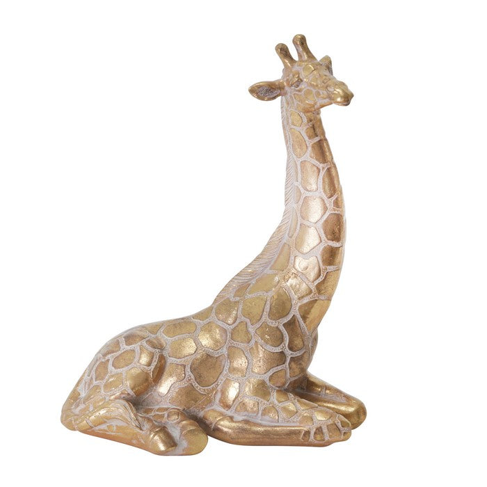 Polyresin Sitting Giraffe with Distressed Details, Gold