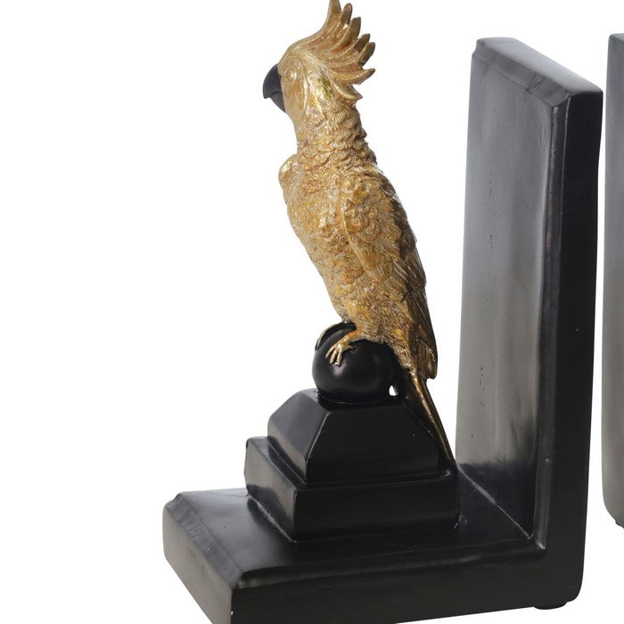 Polyresin L Shaped Cocktail Bookend with Rubber Caps, Black and Gold
