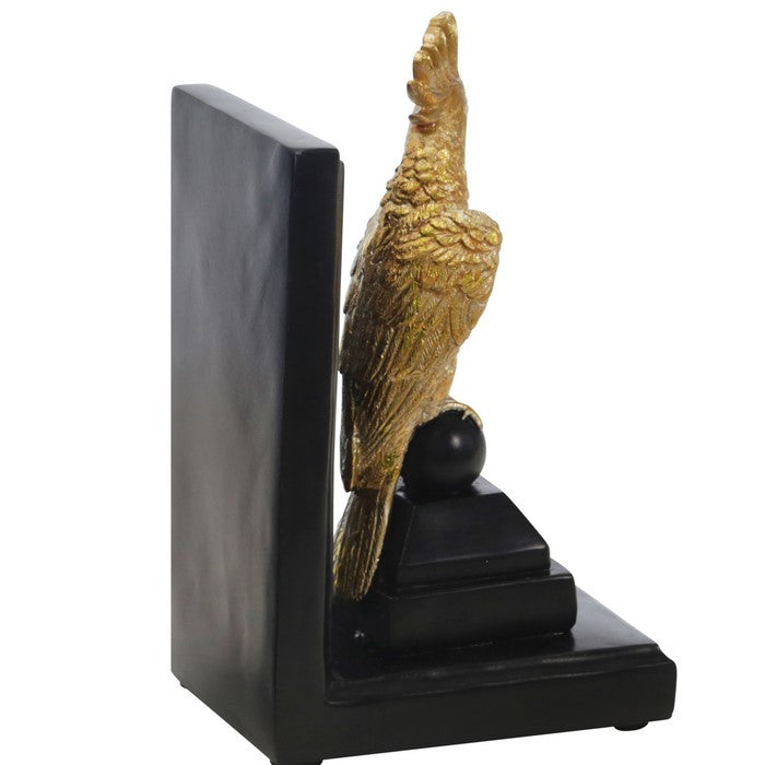 Polyresin L Shaped Cocktail Bookend with Rubber Caps, Black and Gold
