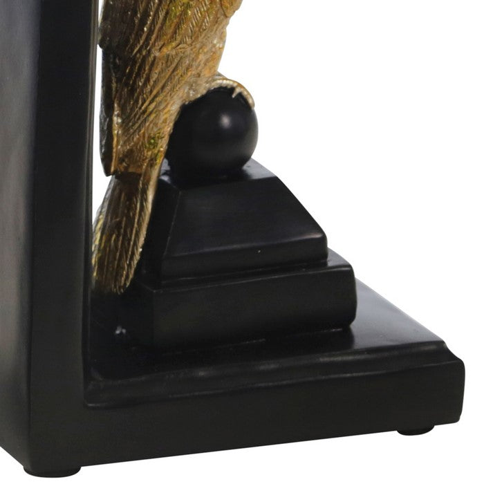 Polyresin L Shaped Cocktail Bookend with Rubber Caps, Black and Gold