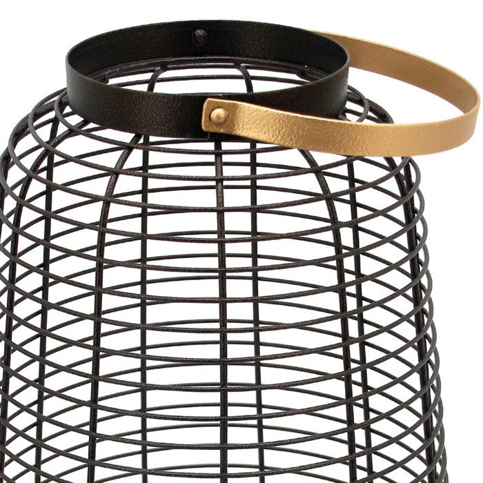 Open Cage Design Metal Hurricane with Curved Handle, Gold and Black