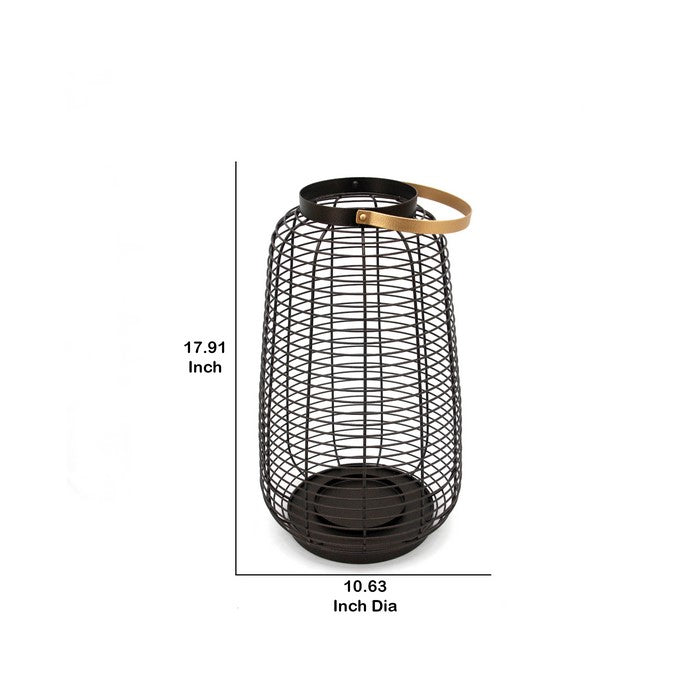Open Cage Design Metal Hurricane with Curved Handle, Gold and Black