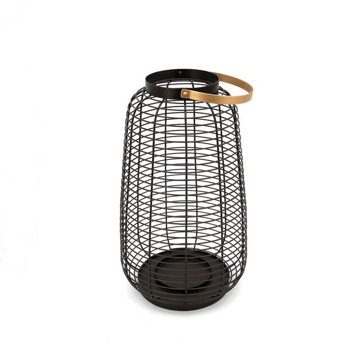 Open Cage Design Metal Hurricane with Curved Handle, Gold and Black