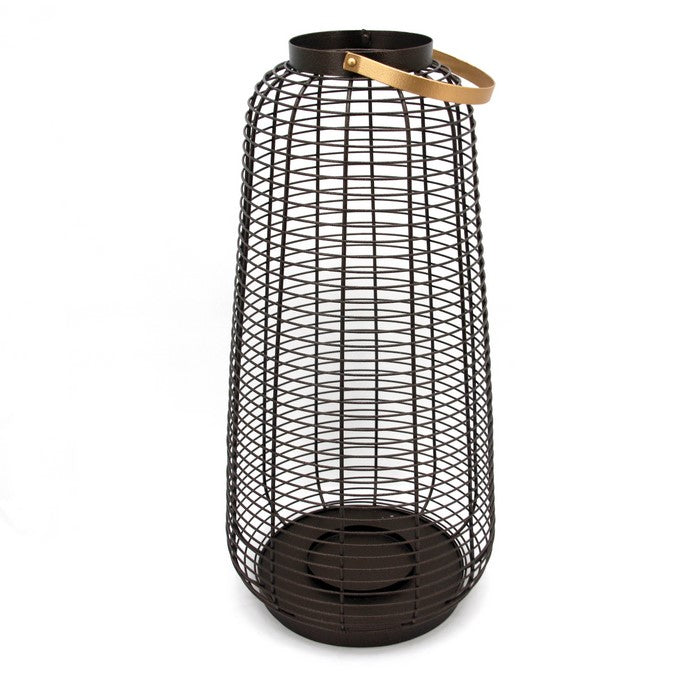 24 Inch Open Cage Design Metal Hurricane with Curved Handle, Gold and Black