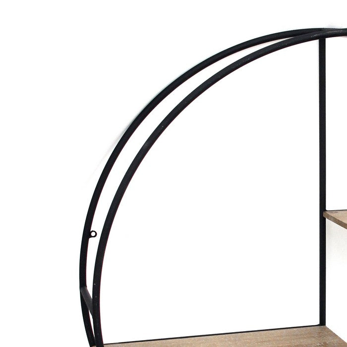 Round Metal Frame Wall Shelf with 2 Display Cases, Black