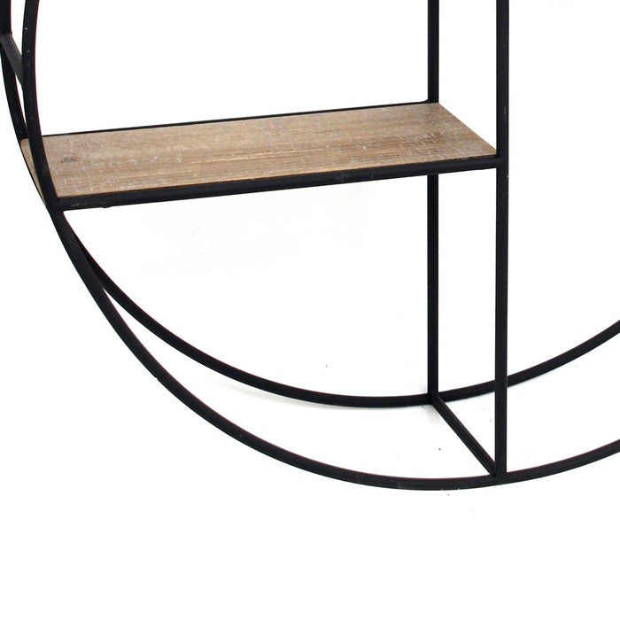 Round Metal Frame Wall Shelf with 2 Display Cases, Black