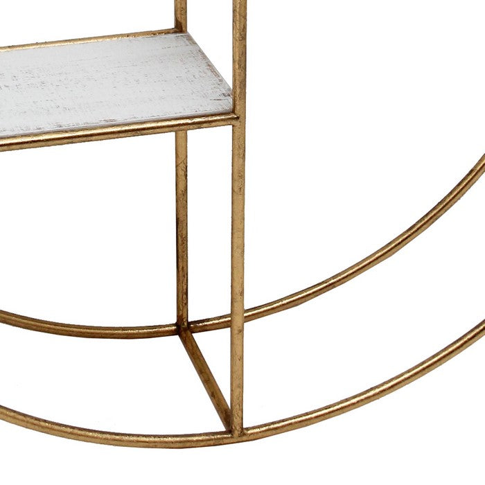Round Metal Frame Wall Shelf with 2 Display Cases, Gold and White