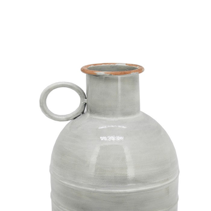 Metal Milk Jar Design Accent Decor with Rimmed Opening, Gray