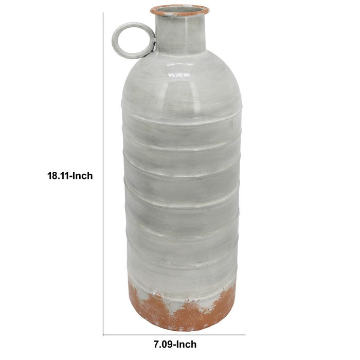 Metal Milk Jar Design Accent Decor with Rimmed Opening, Gray