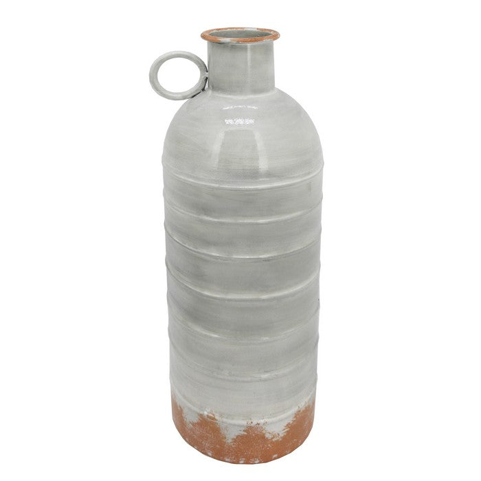 Metal Milk Jar Design Accent Decor with Rimmed Opening, Gray