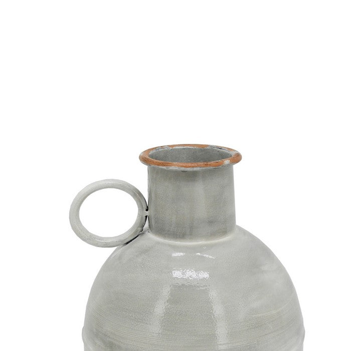 15 Inch Metal Milk Jar Design Accent Decor with Rimmed Opening, Gray