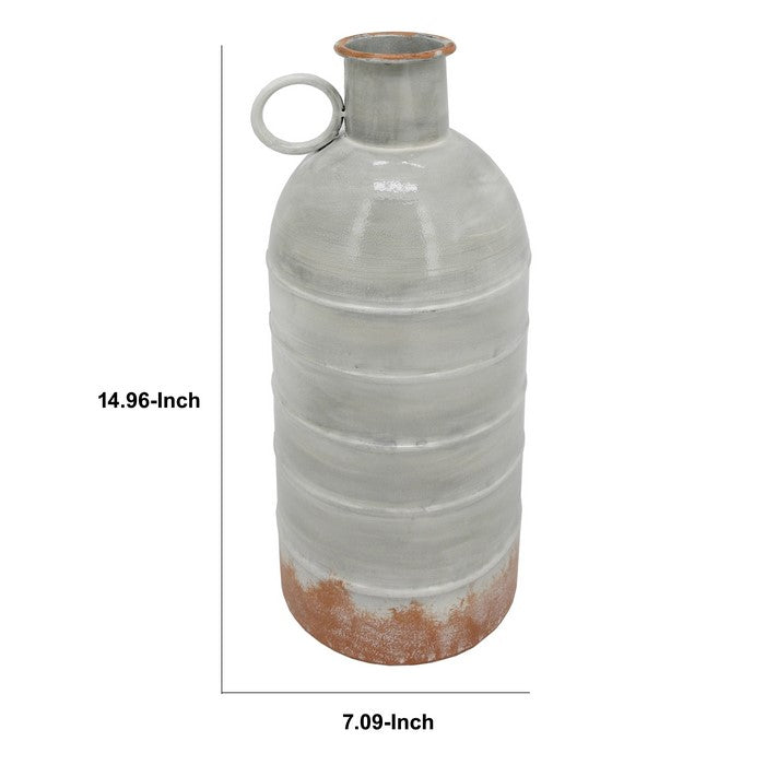 15 Inch Metal Milk Jar Design Accent Decor with Rimmed Opening, Gray