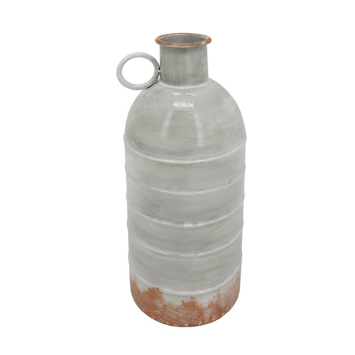 15 Inch Metal Milk Jar Design Accent Decor with Rimmed Opening, Gray