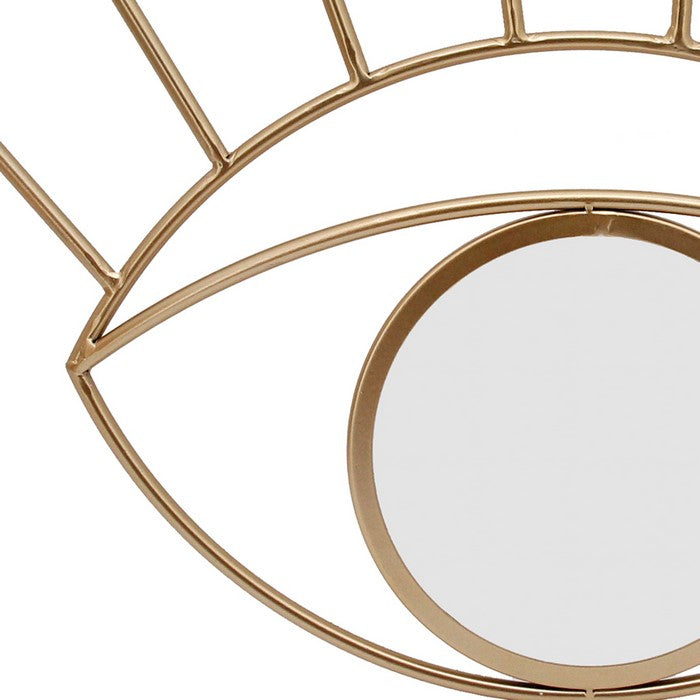 Contemporary Eye Design Metal Wall Decor with Round Mirror,Gold and Silver