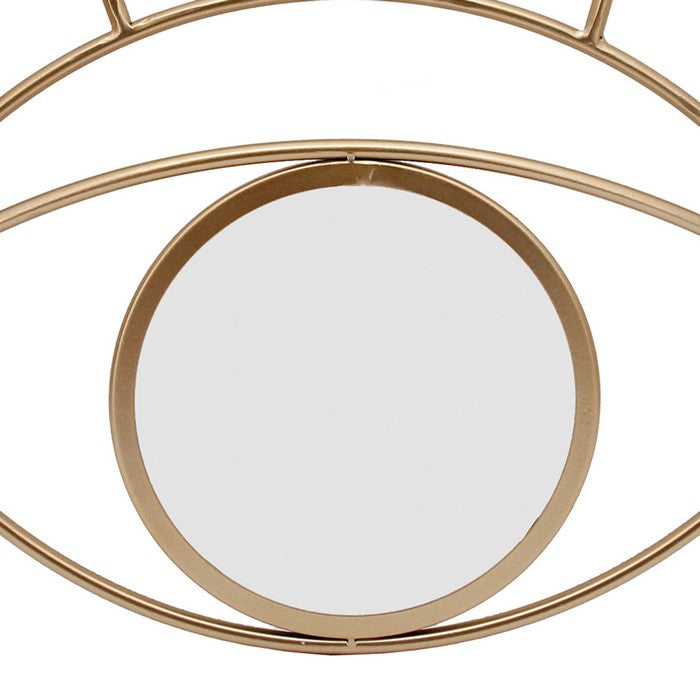 Contemporary Eye Design Metal Wall Decor with Round Mirror,Gold and Silver
