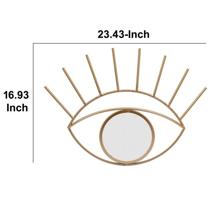 Contemporary Eye Design Metal Wall Decor with Round Mirror,Gold and Silver