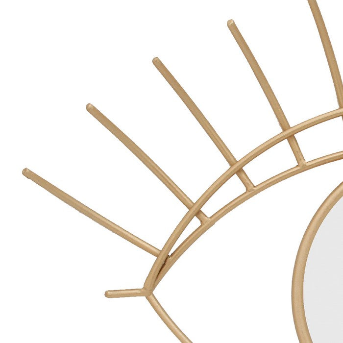 32 Inch Contemporary Eye Design Metal Wall Decor with Round Mirror,Gold and Silver