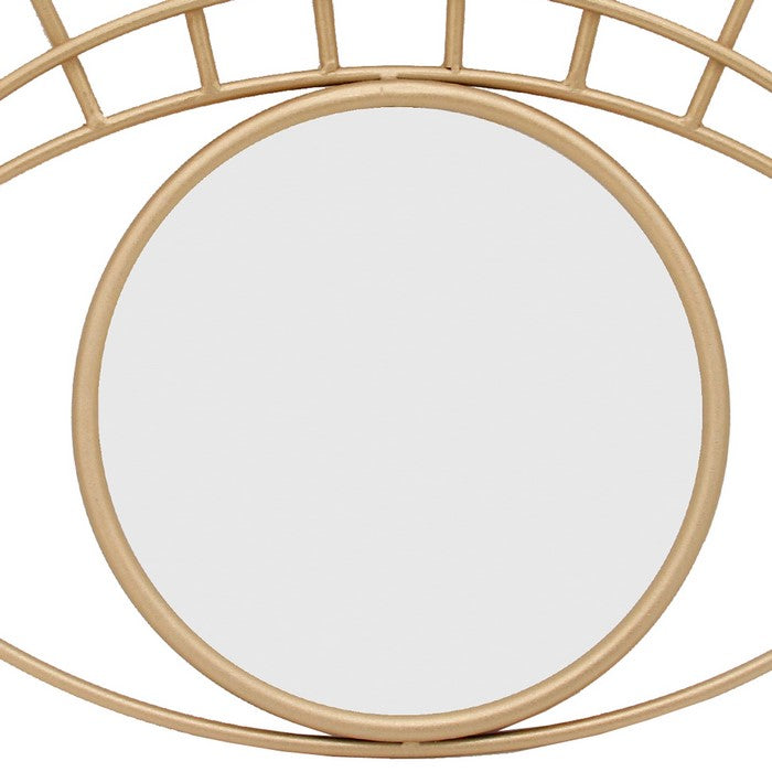 32 Inch Contemporary Eye Design Metal Wall Decor with Round Mirror,Gold and Silver