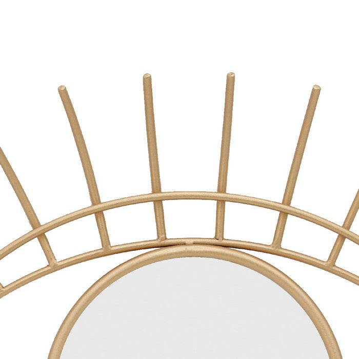 32 Inch Contemporary Eye Design Metal Wall Decor with Round Mirror,Gold and Silver
