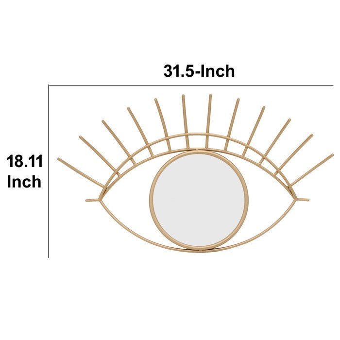 32 Inch Contemporary Eye Design Metal Wall Decor with Round Mirror,Gold and Silver