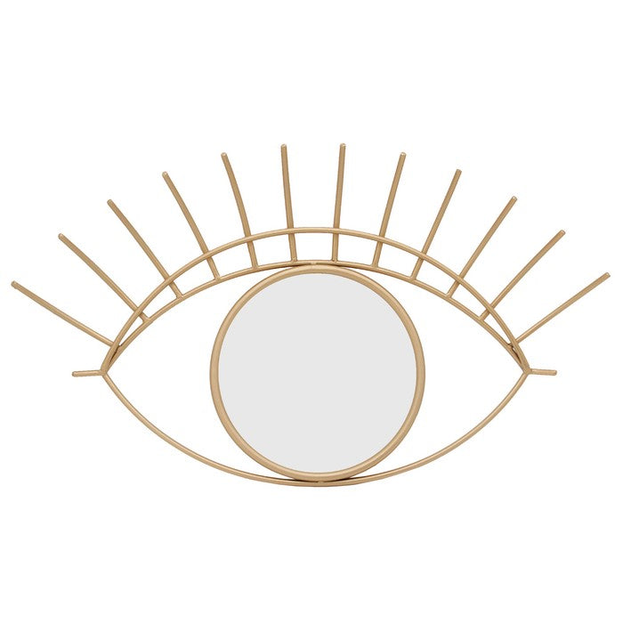 32 Inch Contemporary Eye Design Metal Wall Decor with Round Mirror,Gold and Silver
