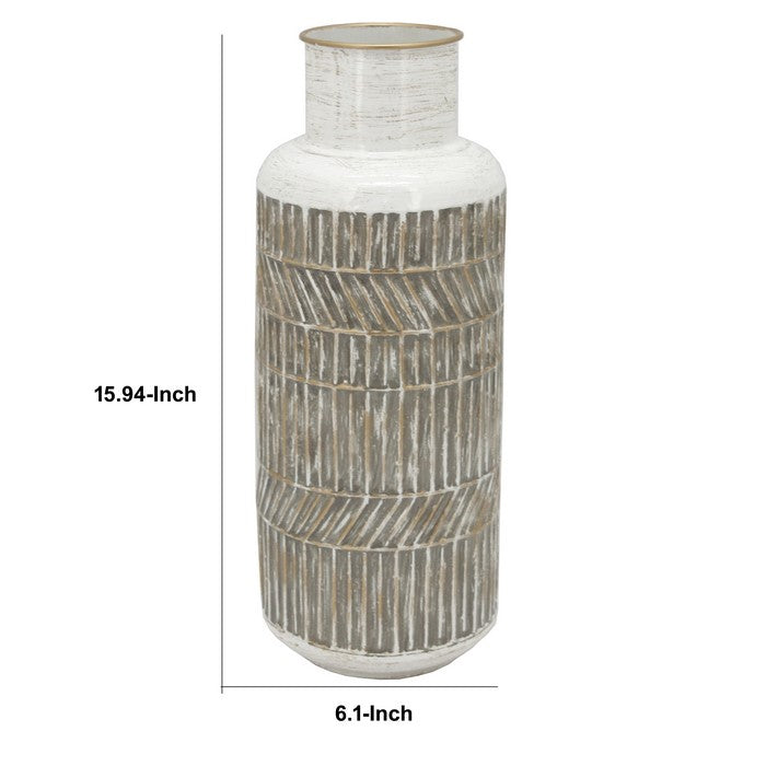 16 Inch Milk Jar Design Accent Decor with Tapered Bottom Base, Gray