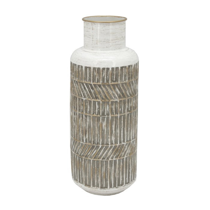 16 Inch Milk Jar Design Accent Decor with Tapered Bottom Base, Gray
