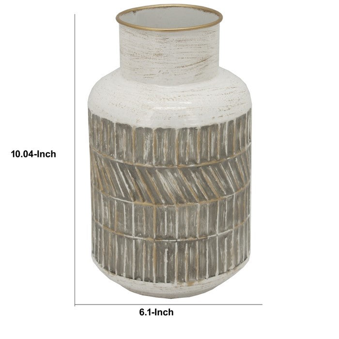 10 Inch Milk Jar Design Accent Decor with Tapered Bottom Base, Gray