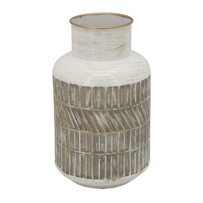 10 Inch Milk Jar Design Accent Decor with Tapered Bottom Base, Gray