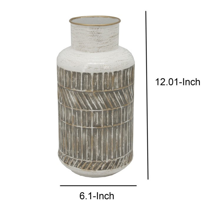 12 Inch Milk Jar Design Accent Decor with Tapered Bottom Base, Gray