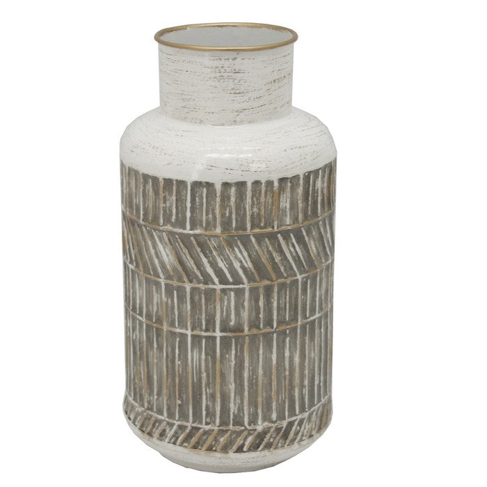 12 Inch Milk Jar Design Accent Decor with Tapered Bottom Base, Gray