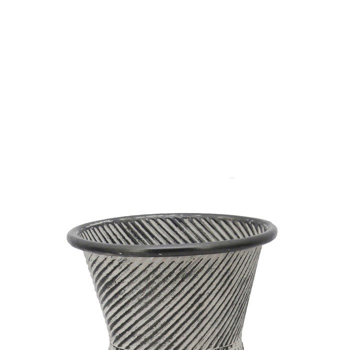 Metal Milk Jar Design Accent Decor with Flared Opening and Banded Top, Gray