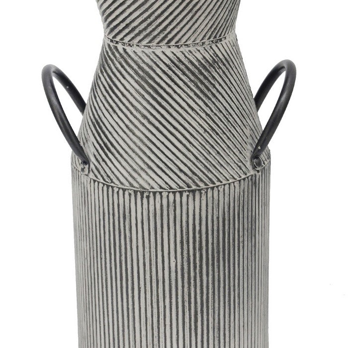 14 Inch Metal Milk Jar Accent Decor with Flared Opening and Banded Top,Gray