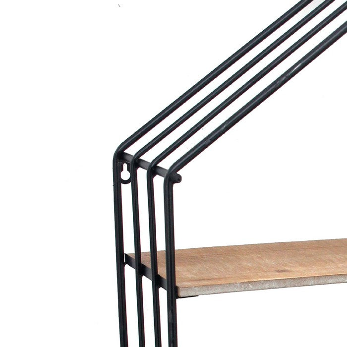 Hexagonal Metal Frame Wall Shelf with 2 Display Cases, Brown and Black