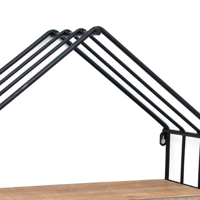 Hexagonal Metal Frame Wall Shelf with 2 Display Cases, Brown and Black