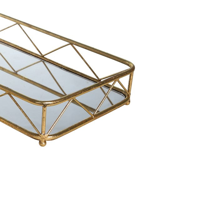 Rectangular Metal Frame Tray with Glass Top, Set of 2,Gold and Clear