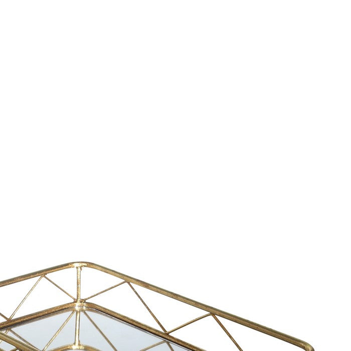 Rectangular Metal Frame Tray with Glass Top, Set of 2,Gold and Clear