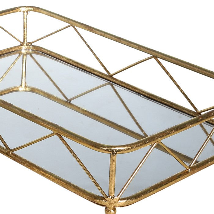 Rectangular Metal Frame Tray with Glass Top, Set of 2,Gold and Clear